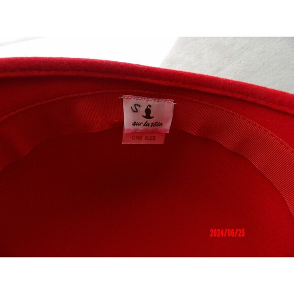 Sur la tete Red 100% Wool Cloche Hat with Black Feather & Wide Red Ribbon‎ main image 6
